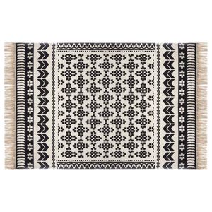 Bavlněný koberec s etnickým motivem orientální potisk, bílo-černý, 120 x 170 cm