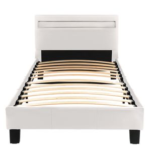 HOME DELUXE - LED Bett ASTRO - Weiß, 90 x 200 cm - Inkl. Lattenrost I Polsterbett Design Bett inkl. Beleuchtung