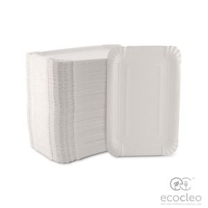 Ecocleo® PAPPTELLER eckig 13x20cm, 250 Stück, Einwegteller weiß BESCHICHTET