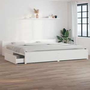 The Living Store Bett mit Schubladen Weiß 200x200 cm