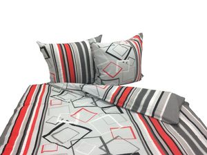 Bettwäsche,Waffelbettwäsche, 100% Baumwolle 160x200 1294 Grau-rot