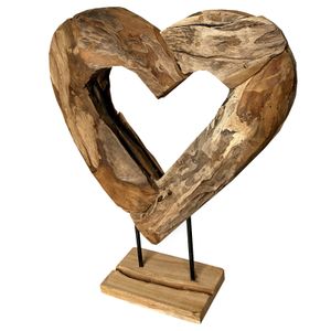 Herz-Skulptur auf Ständer - Teakholz - 47x37 cm hoch - J81105/43300-017