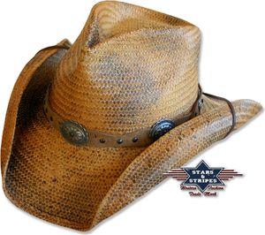 Westernhut Strohhut Red Rock - Stars & Stripes Hut Western Cowboyhut M = 56 - 57 cm