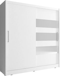 Kleiderschrank Schwebetürenschrank mit Spiegel 2-türig Schrank mit Einlegeböden und Kleiderstange Gaderobe Schiebtüren Borneo 3 (Weiß, 200 cm)