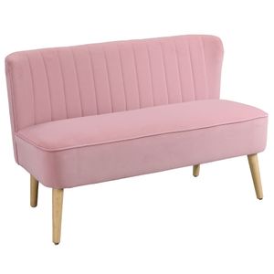 HOMCOM 2-místná látková pohovka Čalouněná pohovka Sedací nábytek Lounge Sofa Dřevěná pěna Velvet Polyester Růžová 117 x 56,5 x 77 cm