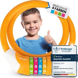 DUNLOP Fahrradschloss Kinder Fahrrad Schloss - Sicherheitsstufe 5 Zahlenschloss mit 4 Farb Einteilung zum besseren Merken der Kombination I Bike Fahrradschloß Lock für Kinder (Orange)