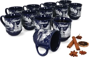 12er Set Glühweinbecher 0,2L dunkelblau Weihnachtslandschaft Keramik Glühweintassen geeicht