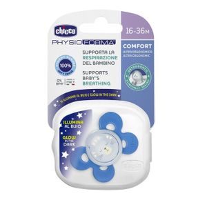 Silikonowy smoczek uspokajający świecący CHICCO Physio Comfort Lumi, pomarańczowy, 12m+