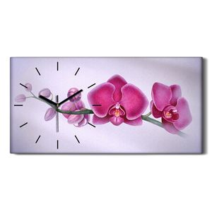Wanduhr Uhr Wandbild Leinwand Geräuschlos 60x30 Aquarell Blumen Zweig Orchidee - schwarze Hände
