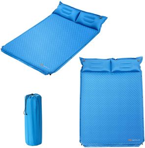 GOPLUS Doppelschlafmatte Selbstaufblasend mit 2 Kissen, Campingmatratze, Isomatte, 186 x130 cm, Ultraleicht, für Camping & Reisen
