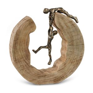 Skulptur Holz Teamwork Teamarbeit 29,5 x 28 cm Schwarz Gold Dekoration Deko Art