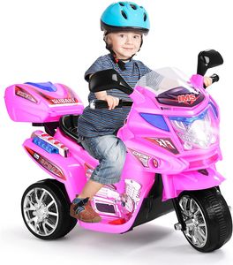 GOPLUS 6V Elektro Kindermotorrad mit 3 Rädern, Elektro-Dreirad mit Licht & Pedal & Aufbewahrungskiste, für Kinder von 3 bis 7 Jahre alt, bis zu 25 kg (Rosa)