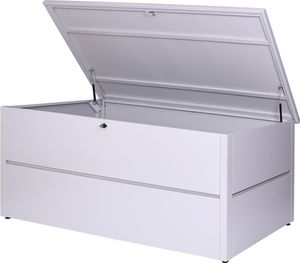 Gartentruhe HWC-J56, Aufbewahrungsbox Auflagenbox Truhe, Wasserdicht Metall Edelstahl 69x185x85 783l  hellgrau