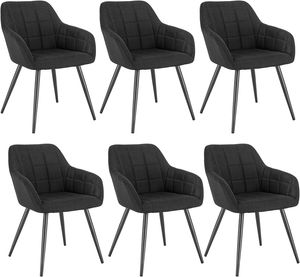 WOLTU 6 x Esszimmerstühle 6er Set Esszimmerstuhl Küchenstuhl Polsterstuhl Design Stuhl mit Armlehnen, mit Sitzfläche aus Leinen, Gestell aus Metall, Schwarz
