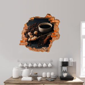 3D-Wandsticker Kaffee & Zucker, Kaffeebohnen, Tasse - Wandtattoo M1272 – Design 02 / mittel