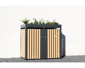 Westmann Metall Mülltonnenbox, Mülltonnenverkleidung für 2 Mülltonnen, 240 l inkl. Pflanzkastendach holzoptik / anthrazit 134 x 84 x 125 cm (L x B x H) 2er Box