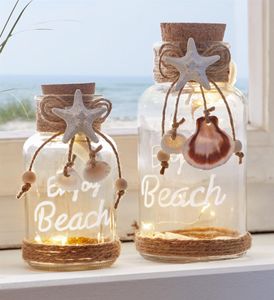 LED-Glas "Beach" 2er Set, 12 & 16 cm hoch, maritime Leuchtdeko batteriebetrieben