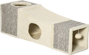 Tunel pro kočky PawHut, hračka pro kočky s míčkem, doupě pro kočky, skládací hrací tunel ze sisalu, kombinovaný design, hnědá+béžová, 98 x 30 x 30 cm