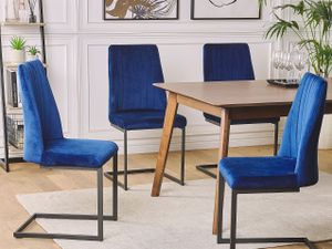 BELIANI Sada 2 modrých sametových židlí s černou kovovou nohou do jídelny, retro moderní styl