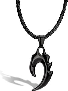 SERASAR | Lederhalskette für Herren [Flame] mit Schwarz Stainless Steel | Farbe: Schwarz | Länge: 50cm