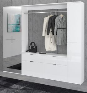 Garderobe SystemX Set in weiß Hochglanz Garderoben- und Schuhschrank mit Spiegel 212 x 193 cm