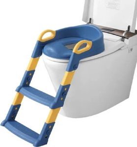 Höhenverstellbarer Toilettentrainer mit Treppe für Kleinkinder – Kinder WC Sitz mit Spritzschutz und Griffen, klappbar, reisetauglich – KIDDISTEP Blau