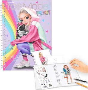 Depesche 12727 TOPModel - Pocket Malbuch in praktischer Größe mit 120 Seiten zum Designen von Outfits, Malheft mit Stickerbogen und Spiralbindung