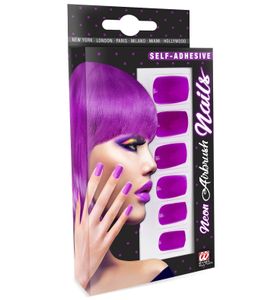 12 Selbstklebende Stiletto Fingernägel - viele Farben Neon violett