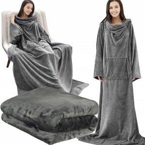 Ruhhy Fleecová deka s rukávy šedá