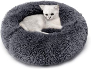 Katzenbett, Plüsch Weich Runden Katze Schlafen Bett/Klein Hund Bett/Haustierbett/katzenbettchen/Betten für Katzen Dunkelgrau