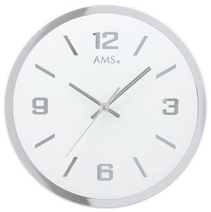 AMS 9322 Wanduhr Quarz, facettiertes und bedrucktes Spiegelglas