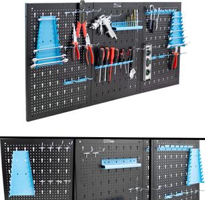 Dreiteilige Werkzeugwand Lochwand Lochplatte Werkzeugregal Wandhalterung Werkstatteinrichtung Lochblech Metall Blau MS-18247