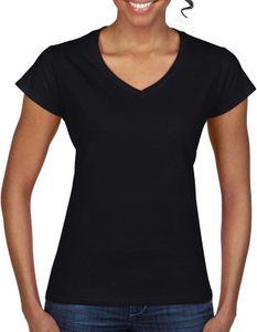 Gildan 64V00L | Softstyle LadiesŽ V-Neck Damen T-Shirt - Farbe: Black - Größe: M