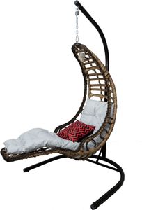 Capri Swing Poly-Rattan Hängesessel mit Gestell & Kissen, Gartenschaukel Bodrum (Hellbraun)