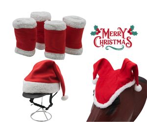 AMKA Weihnachtsset mit Helmmütze Weihnachtsbandagen 4er Set und Pferde Weihnachtsmütze Xmas Set
