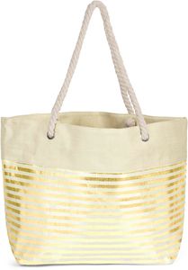 styleBREAKER Damen XXL Strandtasche mit Metallic Streifen und Reißverschluss, Schultertasche, Shopper 02012281, Farbe:Beige-Gold