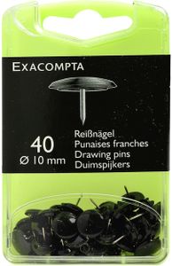 Exacompta 14021E Blisterbox mit 40 Stück Reißnägeln, Ø10mm, Spitze 7mm - Schwarz