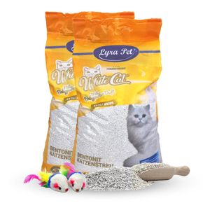 2 x 15 Liter Lyra Pet® White Cat® Katzenstreu Bentonit mit Babypuderduft + 2 Mäuse