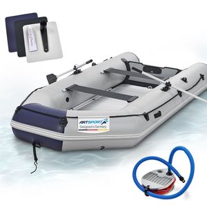 ArtSport Schlauchboot 3,80 m für 6 Personen mit 2 Sitzbänke & Aluboden – Paddelboot mit Paddel, Pumpe, Tasche & Reparaturset – Angelboot aufblasbar