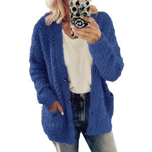 Jacke Damen Winterjacken Fleece Übergangsjacke Langarm Warmer Mantel mit Taschen Navy blau,Größe:XXL