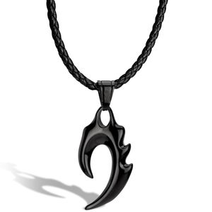SERASAR | Leder Halskette für Herren [Flame] mit schwarzem Edelstahl Anhänger | Farbe: Schwarz | Länge: 50cm