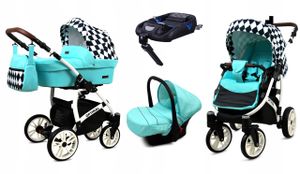 BabyLux® Optimal | Kočík 4v1 Bambimo | Mint Diamonds | Kombinovaný kočík | Sada kočíkov | Základná stanica Isofix + Kočík + Prenosná postieľka + Autosedačka / Kolíska do auta