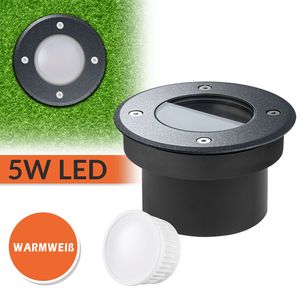 Flacher LED Bodeneinbaustrahler mit tauschbarem LED Leuchtmittel von LEDANDO - 5W - warmweiß - IP67 - DB703 Eisenglimmer grau - 80mm - rund