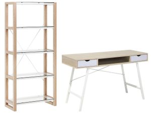 BELIANI Büromöbel-Set Weiß / Heller Holzfarbton 2-teilig Schreibtisch & Bücherregal Modern Skandi Arbeitszimmer Büro Heimbüro Komplett-Set Home Office