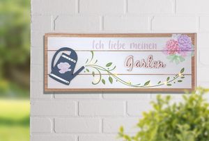 GILDE Schild (LED), rechteckig, "Gartenliebe", Gießkannenmotiv, Spruch, Blumenmuster, MDF, weiß, , L. 3,5 cm, B. 34 cm, H. 13 cm 20481