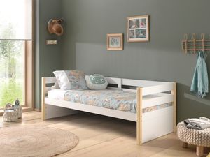 Vipack - Kojen Bett Margrit mit Umrandung u. Rolllattenrost, Liegefläche 90 x 200, Ausf. Weiß lackiert, Bettpfosten Kiefer natur lackiert