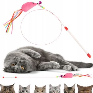 HappyPet Katzenspielzeug mit Maus, katzenangel mit Federn- Intelligenz Spielzeug für Katzen, Katzenspielzeug mit Glocke, cat toy - Gesamtlänge: 110 cm