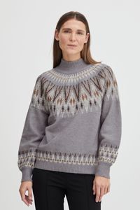 b.young BYOLIKA JACQUARD JUMPER 2 Damen Strickpullover Feinstrick Norweger Pullover Turtleneck Alpaka-Anteil