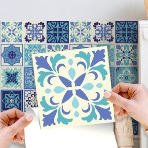 WALPLUS 24 Stück Fliesenaufkleber für Küche, 15 x 15 cm Selbstklebende Fliesen, Bad Dusche Hitzebeständig Daliah Blau und Türkis Mediterrane Wandfliesenaufkleber