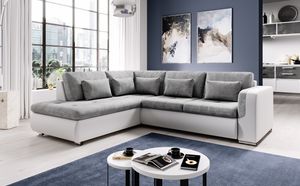 FURNIX Ecksofa FIORENZO Sofa mit Schlaffunktion Sofakissen Couch in L-Form HELLGRAU Grau Weiß MA 120+PS 06
